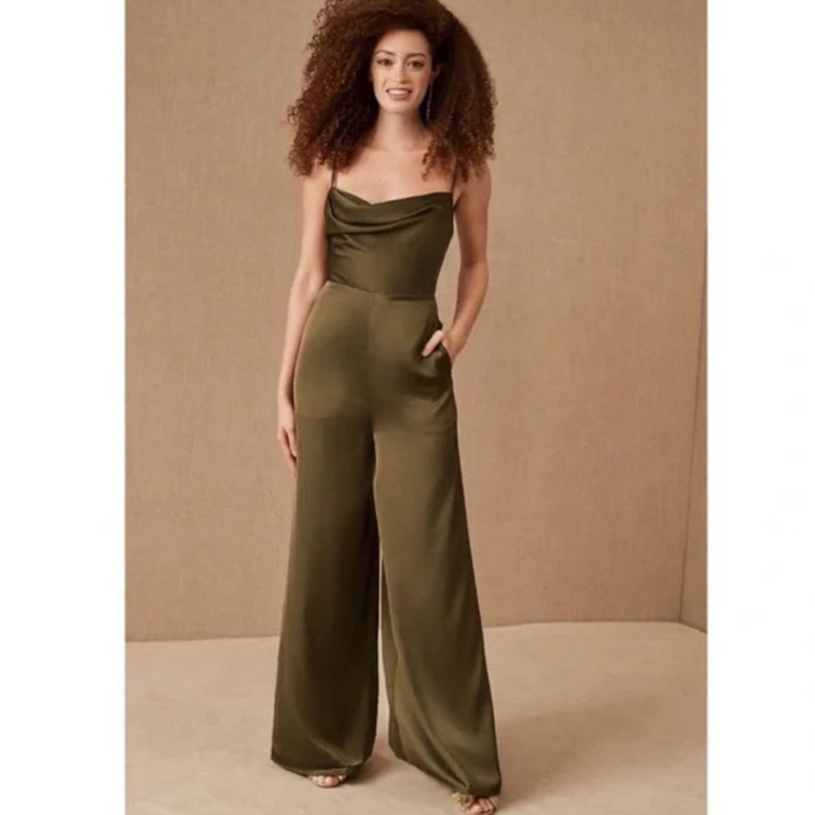 Nwt Fame And Partners Thais Jumpsuit Bhldn Green Sz 6